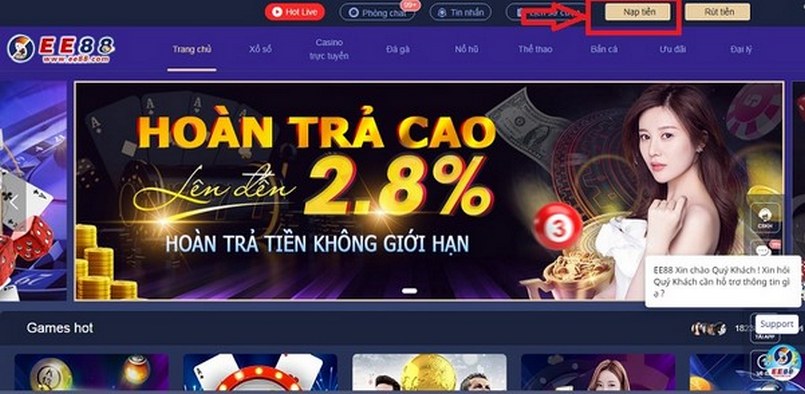 Nhà cái EE88 còn có tỷ lệ hoàn trả cao khi tiến hành nạp tiền vào tài khoản 